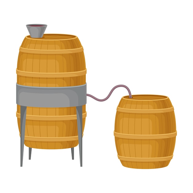 Вектор Виноградное вино, наливаемое в деревянные бочки для хранения в подвале векторная иллюстрация