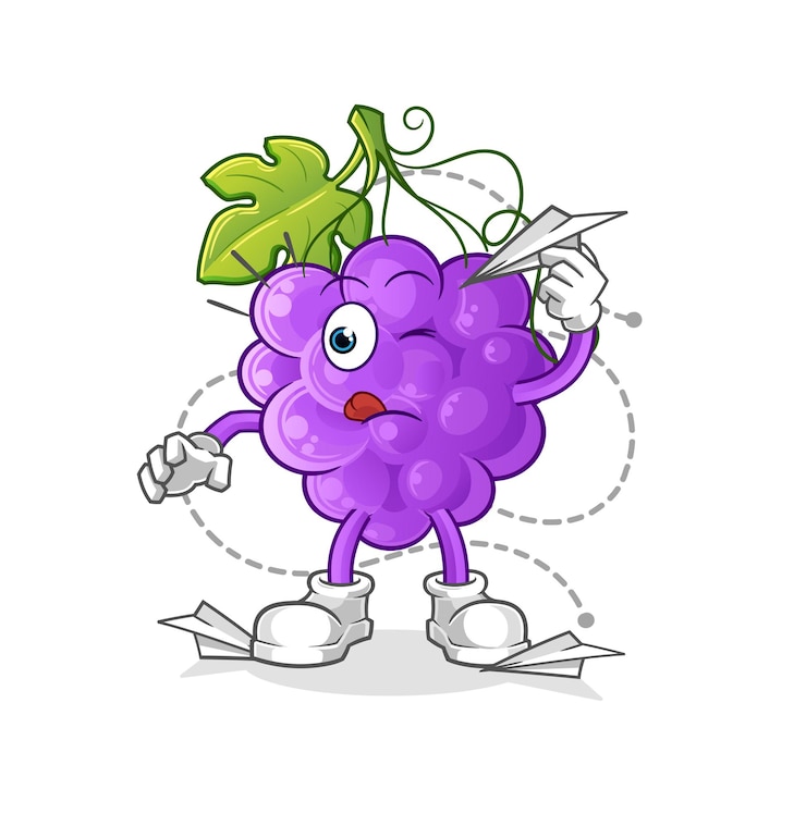 Vector the grape with paper plane character. cartoon mascot vector