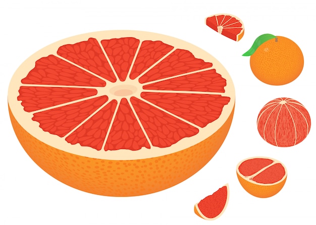 Grapefruit iconen set, isometrische stijl