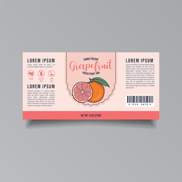 Vector grapefruit jam packaging label design