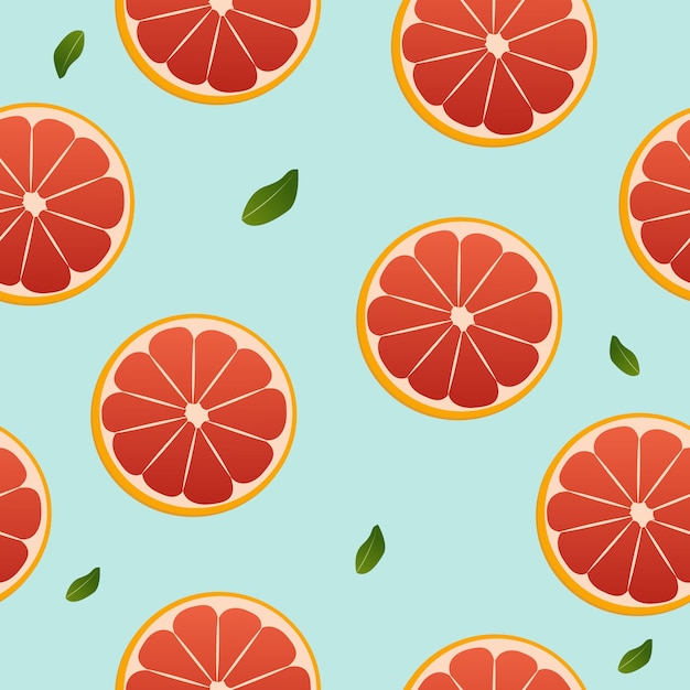 Grapefruit and leaf seamless pattern