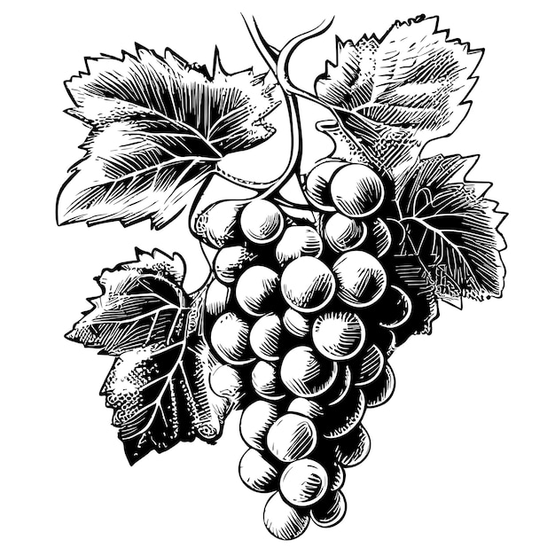 Vector grapes bunch hand drawn sketch illustration fruits and orchards