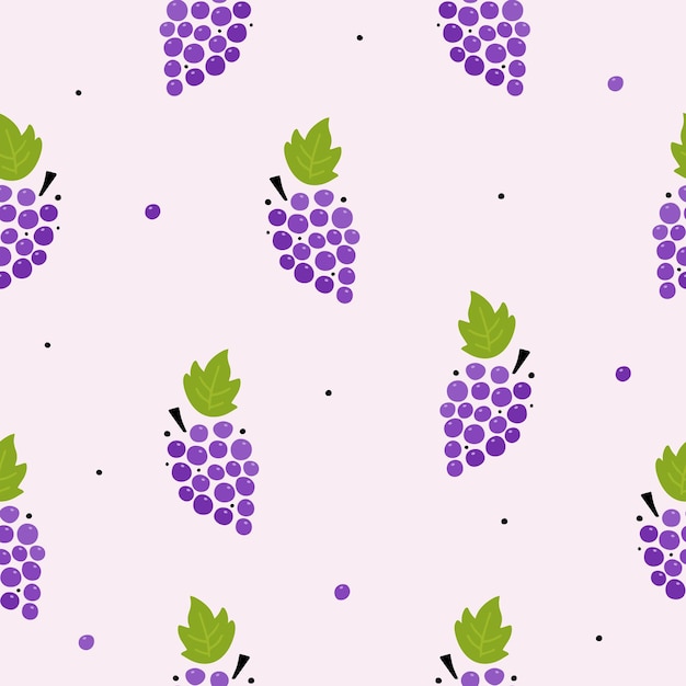 Grapes fruit flat with leaves pattern Doodle pattern for textile print fabric backdrop