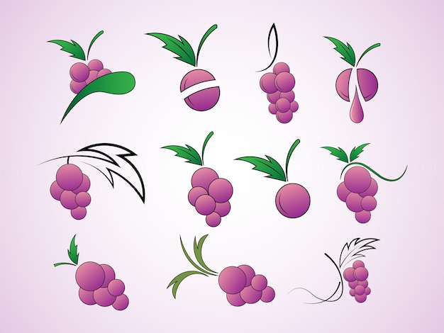 grapes illustration bundle set for grape fruit logo brand design bundle set vector