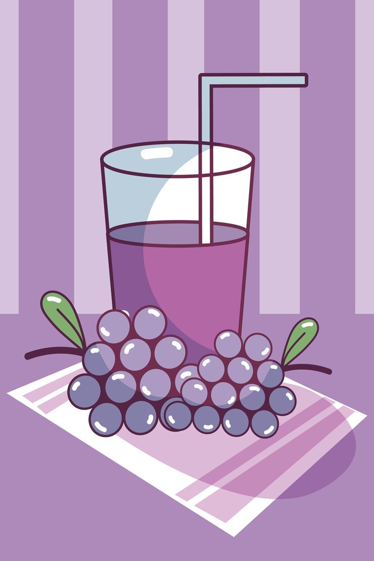 Vector grapes juice cup natural and fresh cartoon 