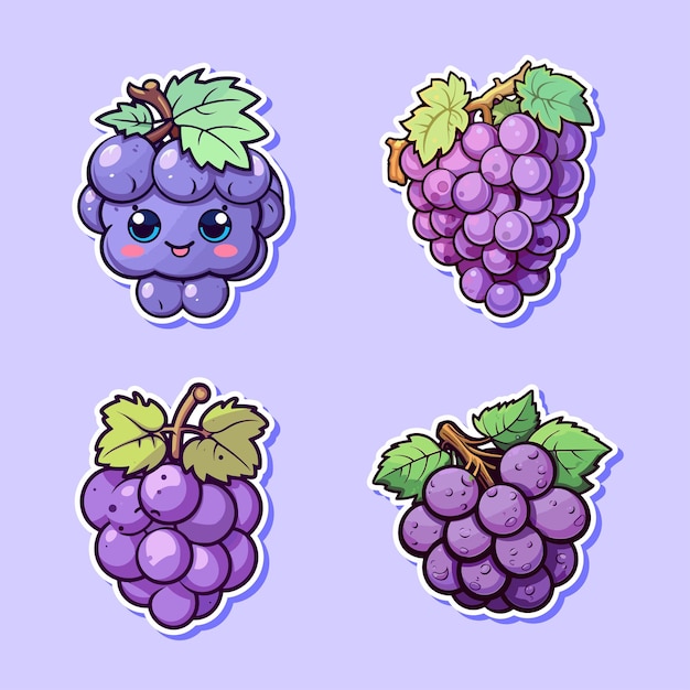 Vector grapes sticker cool colors kawaii clip art illustration