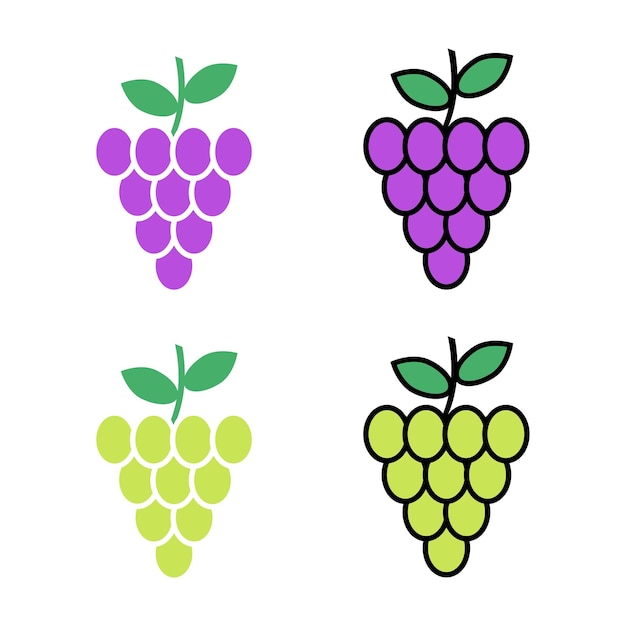 Grapes, vector. Purple grapes and green grapes on a white background.