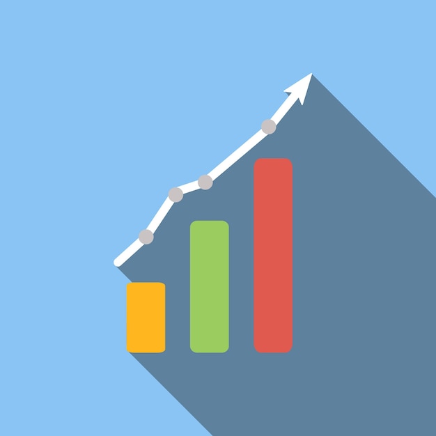 Graph chart flat icon colored image with long shadow on blue background