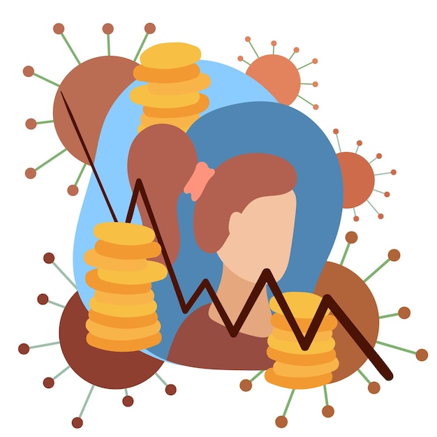 Grafico dell'economia autunnale sullo sfondo della crisi epidemica. declino in oro e denaro, euro dollari