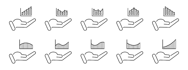 그래프 아이콘 세트 그래프 손에 인포그래픽 아이콘 데이터 분석 성장하는 그래프 통계 개념