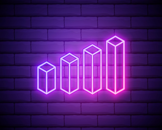 Graph neon icon Glowing vector graphic illustration sign for website Business concept isolated on brick wall