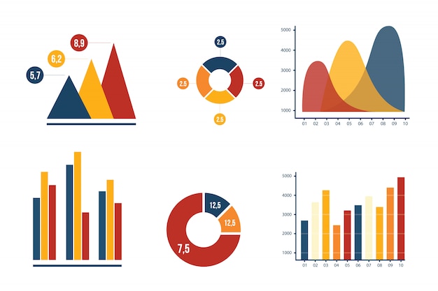 Graph and pie chart business marketing with harmony color collection vector illustration