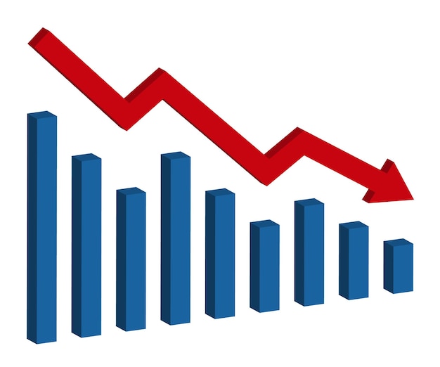 Graph with decrease report. Diagram with recession and bankruptcy progress. Business and finance vector illustration