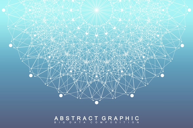 Graphic abstract background communication. Big data visualization. Perspective backdrop with connected lines and dots. Social networking. Illusion of depth. Vector illustration.