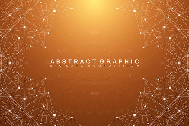 Comunicazione grafica di sfondo astratto. modello scientifico geometrico con composti. linee e punti di array minimi. visualizzazione dei dati digitali. illustrazione vettoriale scientifica per il tuo design