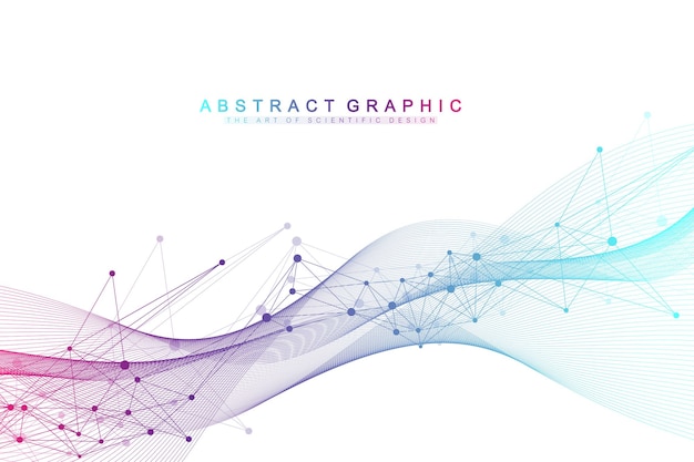 Graphic abstract background communication scientific pattern with compounds minimal array lines and dots digital data visualization scientific vector illustration