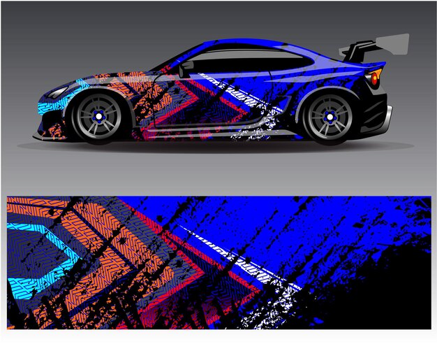 ベクトル ラップ車両レースカーラリーアドベンチャーのためのグラフィック抽象ストライプレーシング背景キットデザイン