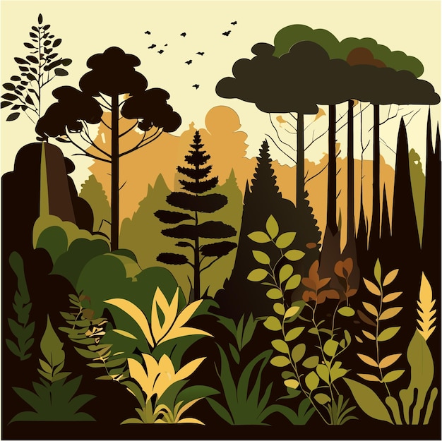 Vector graphic admiration nature's silhouettes