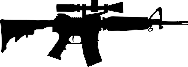 Vector graphic black detailed silhouette pistols guns rifles submachines revolvers and shotguns isolat