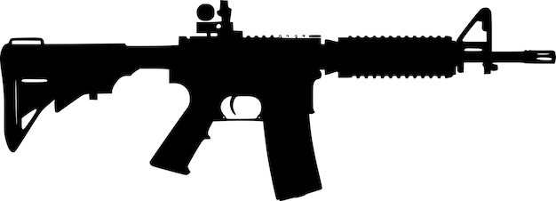 Vector graphic black detailed silhouette pistols guns rifles submachines revolvers and shotguns isolat