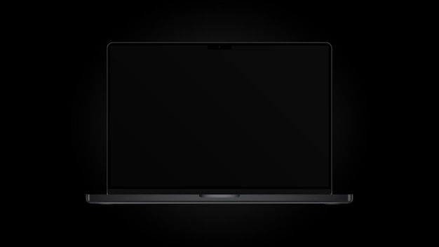 Вектор Графический черный макет ноутбука, темная версия, вид спереди, модель pro, векторная иллюстрация