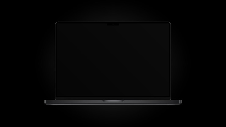 Vector graphic black laptop mockup dark version front view pro model vector illustration