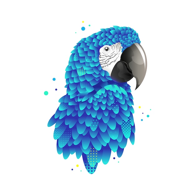 Graphic blue parrot, macaw bird illustration