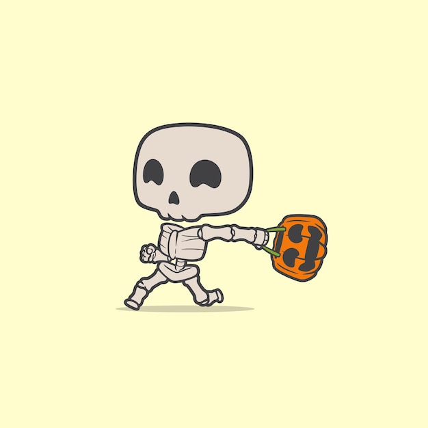 Vector graphic character skeleton brings a pumpkin bucket