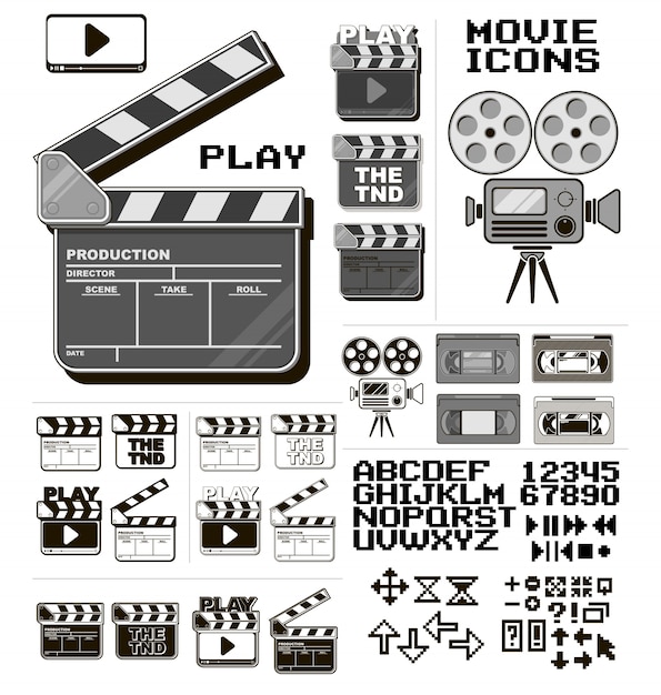 Graphic cinema and movie big icon vector set