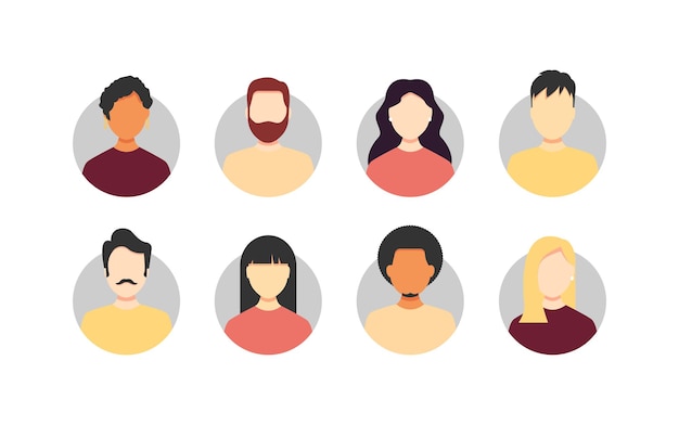 A graphic of a circle with different faces of people including one with a mustache and the other with a mustache.