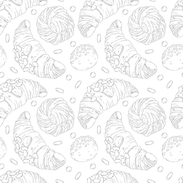 Graphic croissant and buns seamless pattern