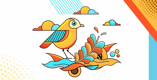 Graphic design of a bird with a flat style natural ornament