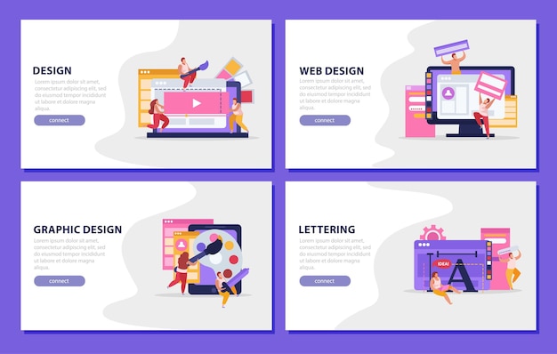 Vector graphic design colored flat with web design headlines