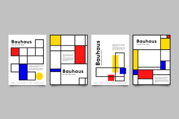 Set di copertine grafiche in stile bauhaus Vettore Premium