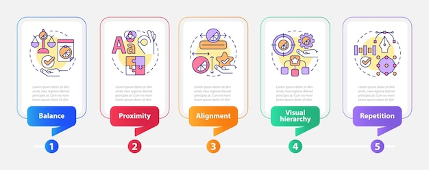 graphic design principles rectangle infographic template art work data visualization with 5 steps process timeline info chart workflow layout with line icons myriad probold regular fonts used