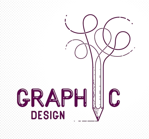 Graphic design words with pencil instead of letter i, designer and artist, vector conceptual creative logo or poster made with special font.