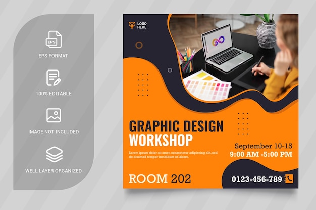 Vector graphic design workshop social media instagram post web banner design template