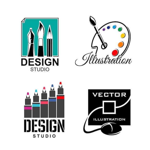 Vector graphic designer or design studio vector icons