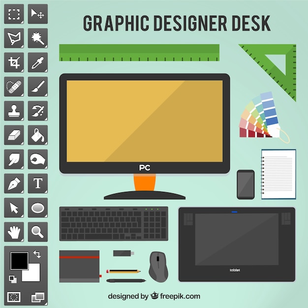 graphic designer desk tools