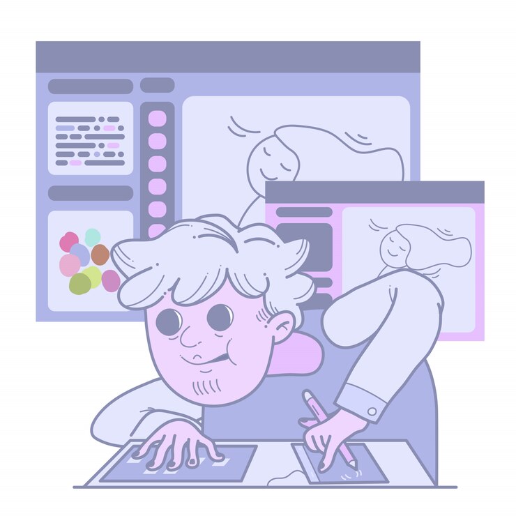 Vector graphic designer working hard