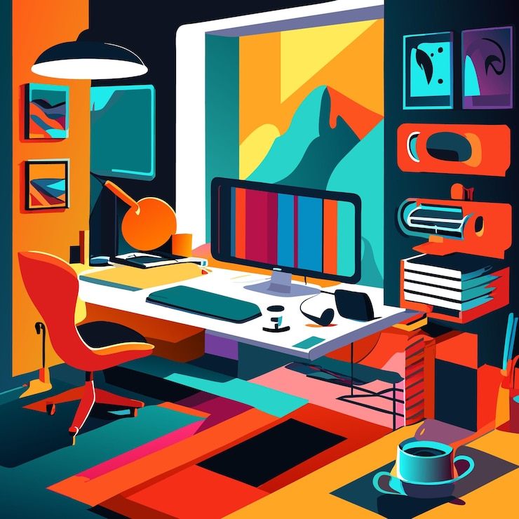 Vector graphic designer workspace concept
