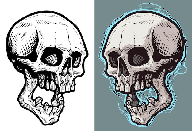 Vettore schizzo del cranio umano disegnato a mano grafico dettagliato