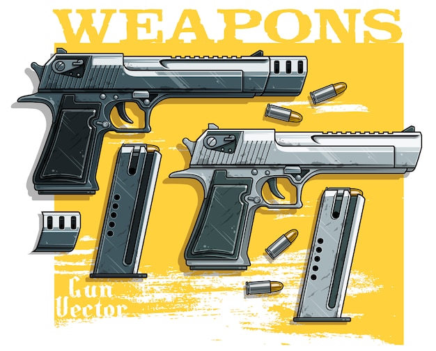 Vector graphic detailed handgun pistol with ammo clip