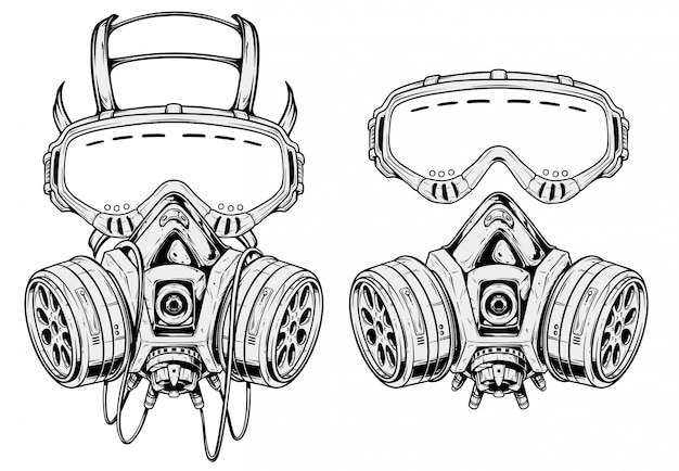 Graphic detailed protective gas mask respirator