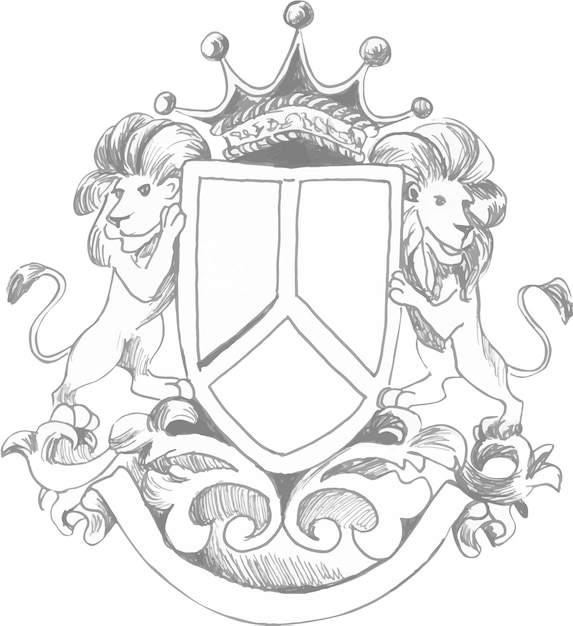 Graphic drawing of the family coat of arms for decorating a baroque wedding