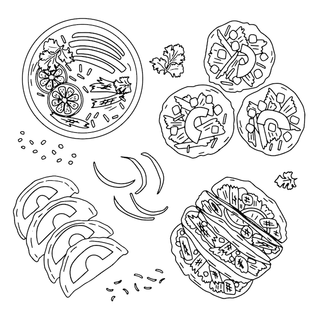 graphic drawings Mexican food set