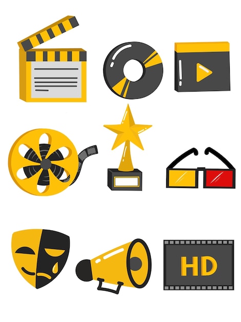 Vector graphic element clipart set of cinema and movie themed illustrations