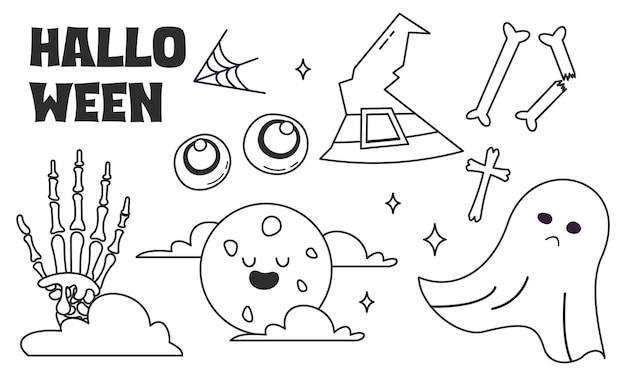 Graphic elements for halloween doodle vector. happy halloween card background