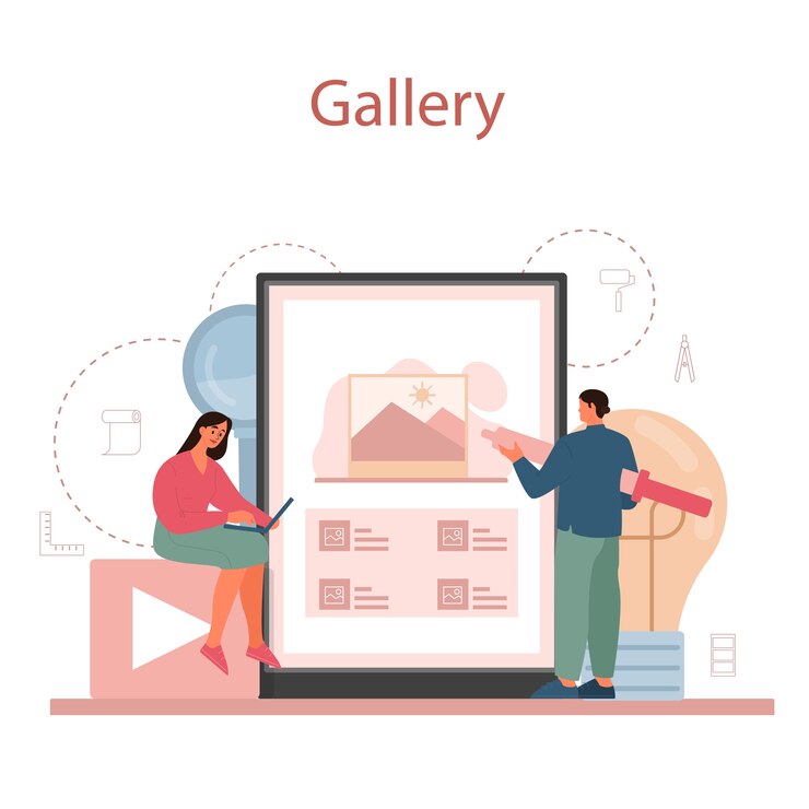 Vector graphic er or digital illustrator online service or platform. digital drawing with electronic tools and equipment. online gallery.   
