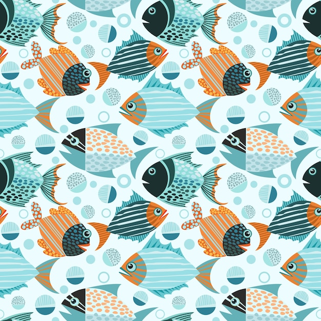 Graphic fish seamless pattern.